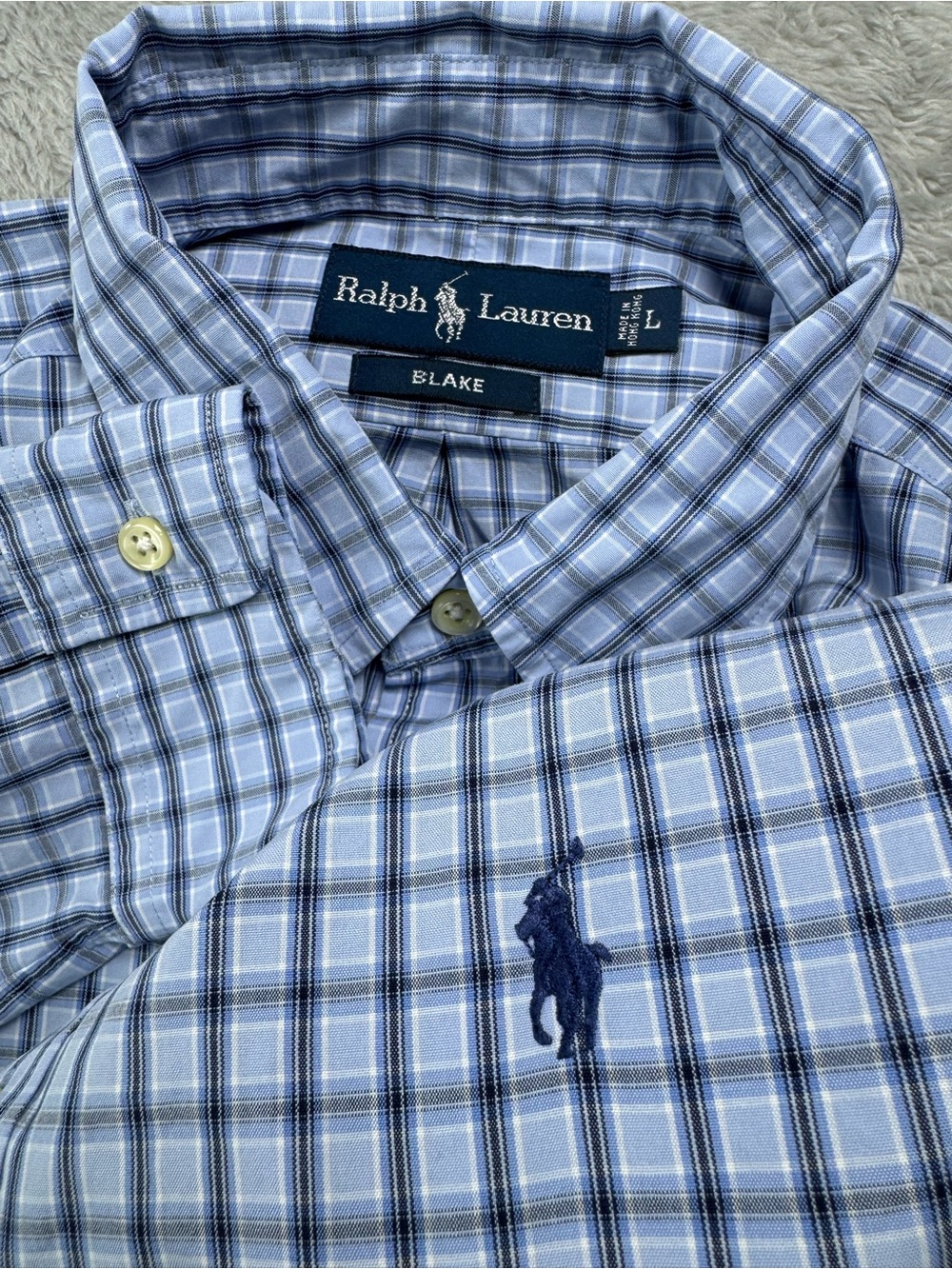 Ralph Lauren Blake Blue Plaid Button Down Shirt Men’s Large Cotton